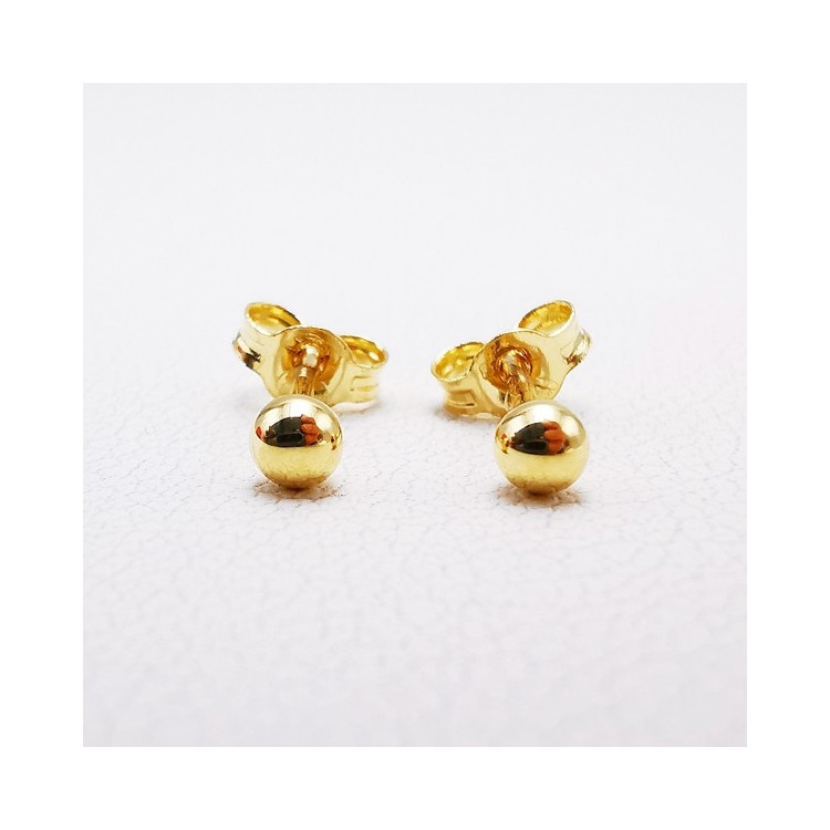 Boucles d'Oreilles Puces Boules Or Jaune 750 - 18 carats