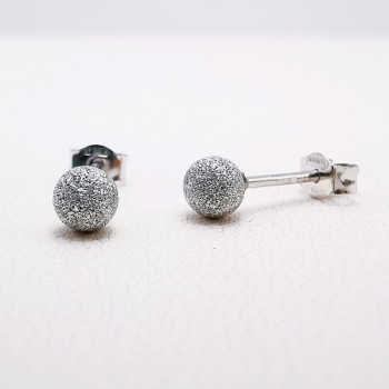 Boucles d'Oreilles Boules Effet Diamanté Or Blanc  750 - 18 carats