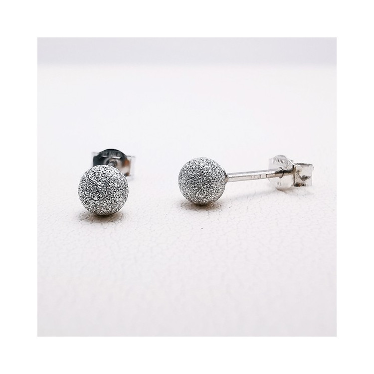 Boucles d'Oreilles Boules Effet Diamanté Or Blanc  750 - 18 carats