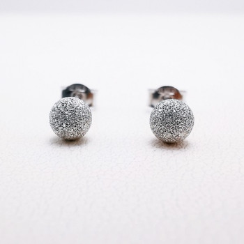 Boucles d'Oreilles Boules Effet Diamanté Or Blanc  750 - 18 carats