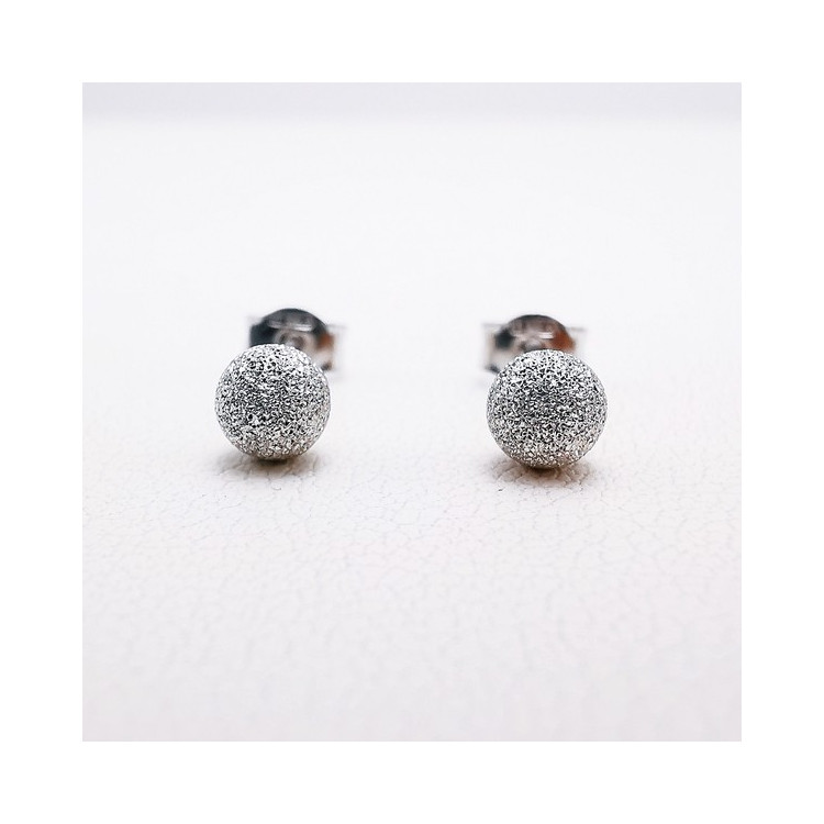 Boucles d'Oreilles Boules Effet Diamanté Or Blanc  750 - 18 carats