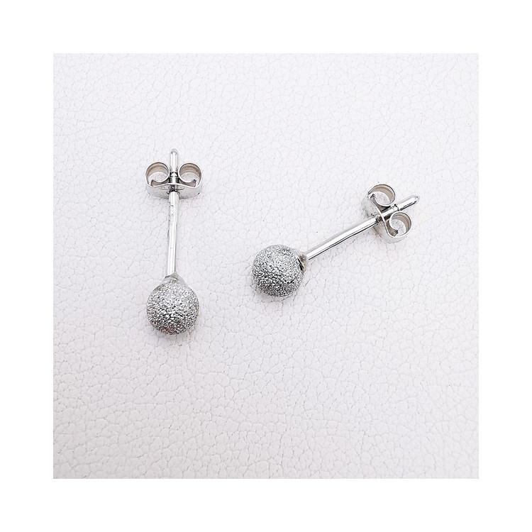 Boucles d'Oreilles Boules Effet Diamanté Or Blanc  750 - 18 carats