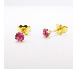 Boucles d'Oreilles Puces Saphir Rose Or Jaune 750 - 18 carats