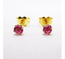 Boucles d'Oreilles Puces Saphir Rose Or Jaune 750 - 18 carats