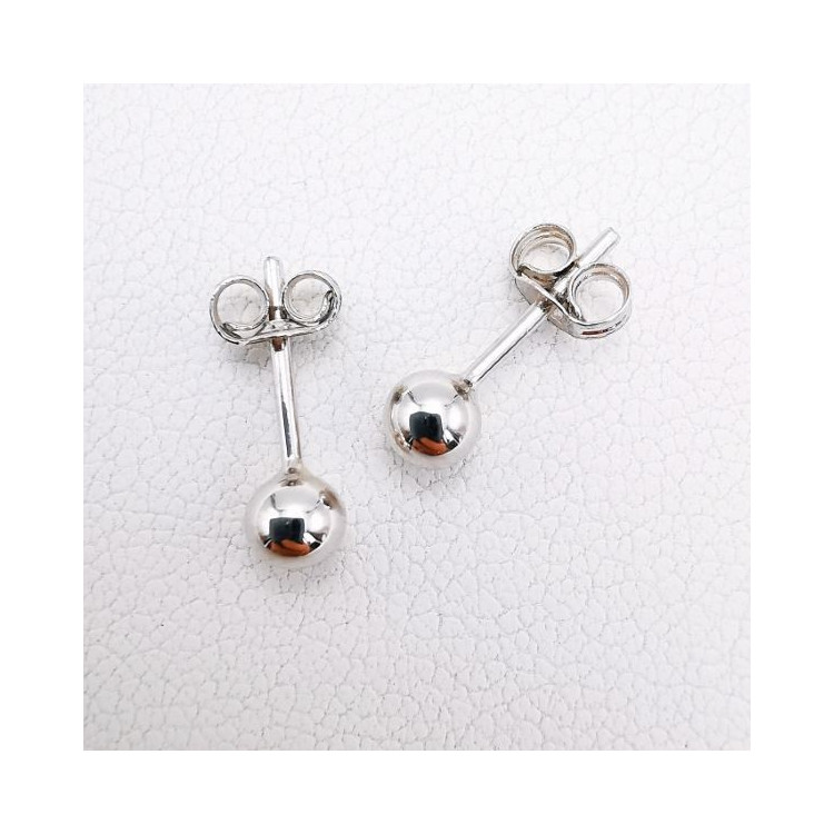 Boucles d'Oreilles Puces Boules Or Blanc 750 - 18 carats