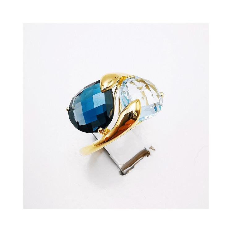 Bague Topaze et Topaze Blue London Or Jaune 750 - 18 carats