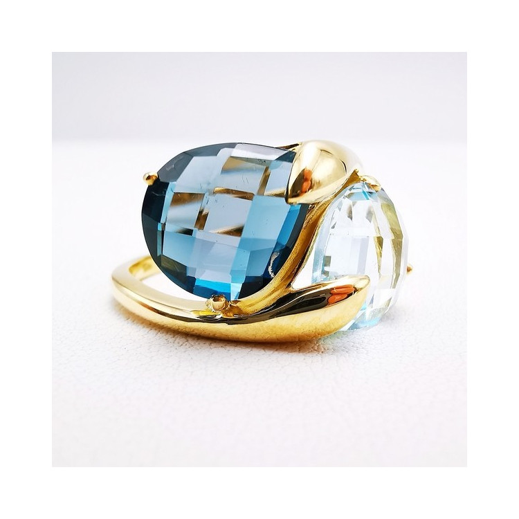 Bague Topaze et Topaze Blue London Or Jaune 750 - 18 carats
