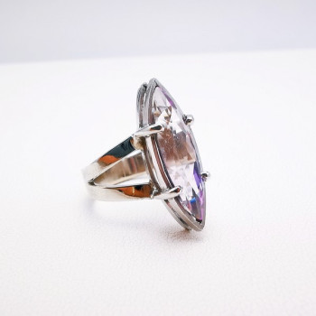 Bague En Améthyste Biseautée 12 Carats - Argent Massif 925, Taille 58, Neuve Avec étiquettes