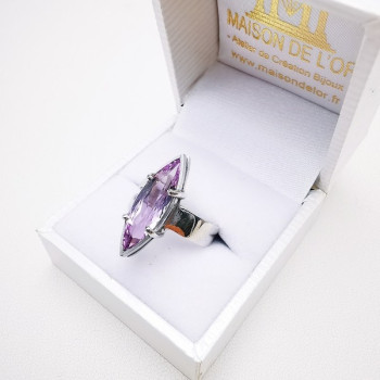 Bague En Argent Massif 925 Avec Améthyste Biseautée 12 Carats - Taille 58 - Fabriqué En France