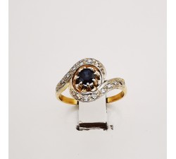 Bague Saphir Diamants Or Jaune 750 - 18 carats (Bijou d'Occasion)