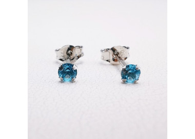 Boucles D'oreilles Puces En Topaze Bleue Forme Cœur - Or 18 Carats (750/1000) - Occasion