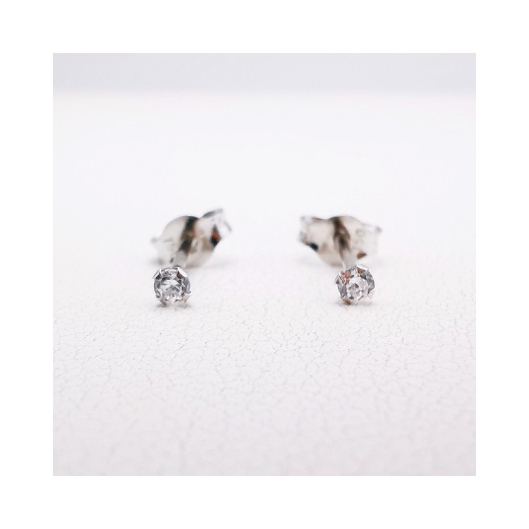 Boucles d'Oreilles Puces Oxydes de Zirconium Or Blanc 750 - 18 carats