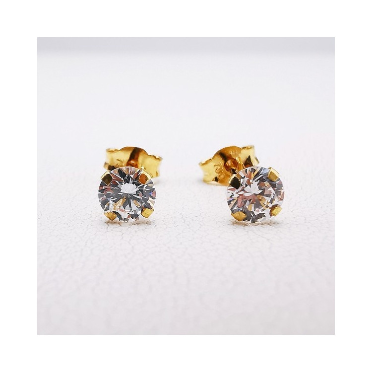 Boucles d'Oreilles Puces Oxydes de Zirconium Or Jaune 750 - 18 carats