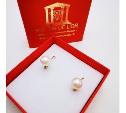 Boucles d'Oreilles Dormeuses Perles de Culture Or Jaune 750 - 18 carats
