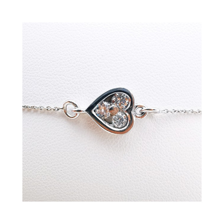 Bracelet Cœur Diamants Or Blanc 750 - 18 carats