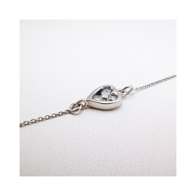 Bracelet Cœur Diamants Or Blanc 750 - 18 carats