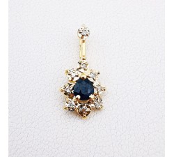 Pendentif Saphir entourage Diamants Or Jaune 750 - 18 carats (Bijou d'occasion)