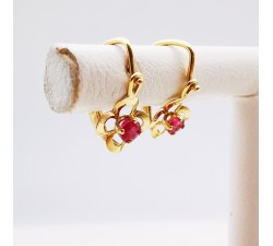 Boucles d'Oreilles brisures Fleurs Rubis Or Jaune 750 - 18 carats (Bijou d'occasion)