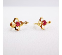 Boucles d'Oreilles brisures Fleurs Rubis Or Jaune 750 - 18 carats (Bijou d'occasion)