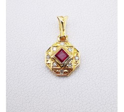Pendentif Vintage Rubis Diamants Or Jaune 750 - 18 carats (Bijou d'occasion)
