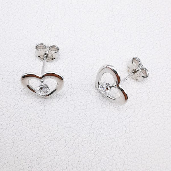 Boucles d'Oreilles Puces Cœur Oxydes de Zirconium Or Blanc 750 - 18 carats