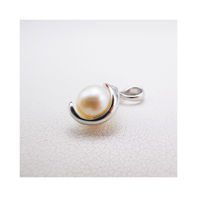 Pendentif Perle Oxydes de Zirconium Or Blanc 750 - 18 carats