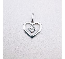 Pendentif Cœur Diamant Or Blanc 750 - 18 carats