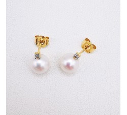 Boucles d'oreilles Puces Perle Diamant Or Jaune 750 - 18 carats