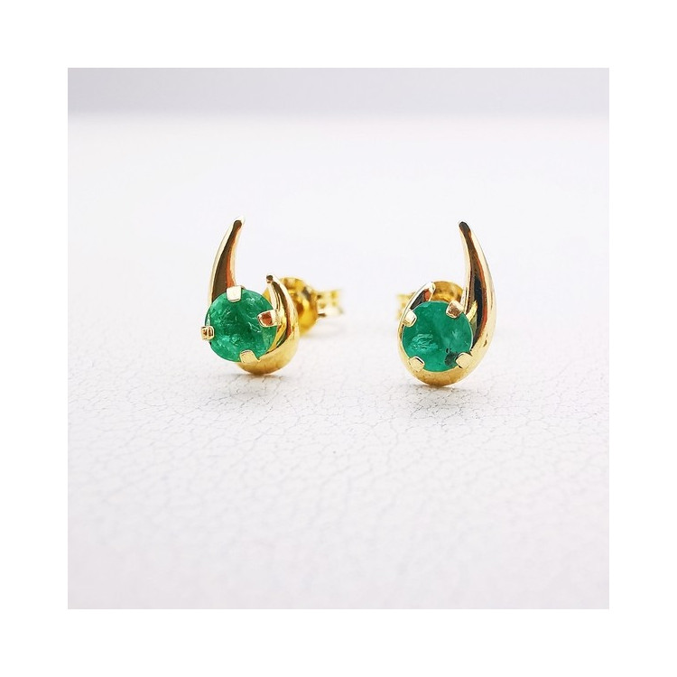 Boucles d'oreilles Puces Emeraude Or Jaune 750 - 18 carats