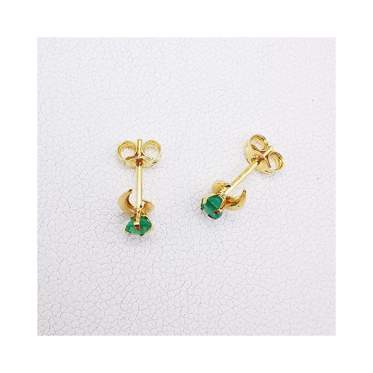 Boucles d'oreilles Puces Emeraude Or Jaune 750 - 18 carats