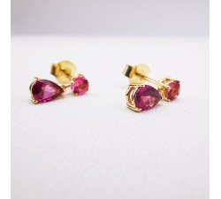 Boucles d'Oreilles Tourmaline Rose et Rhodolite Or Jaune 750 - 18 carats