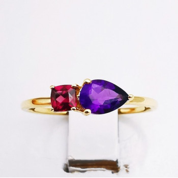 Bague Améthyste et Rhodolite Or Jaune 750 - 18 carats