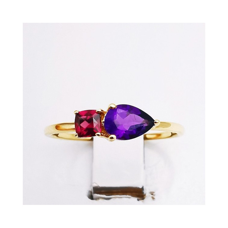 Bague Améthyste et Rhodolite Or Jaune 750 - 18 carats
