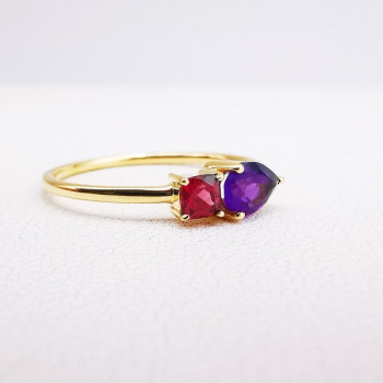 Bague Améthyste et Rhodolite Or Jaune 750 - 18 carats