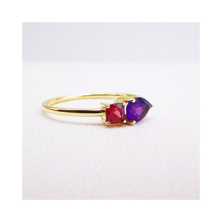 Bague Améthyste et Rhodolite Or Jaune 750 - 18 carats
