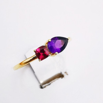 Bague Améthyste et Rhodolite Or Jaune 750 - 18 carats