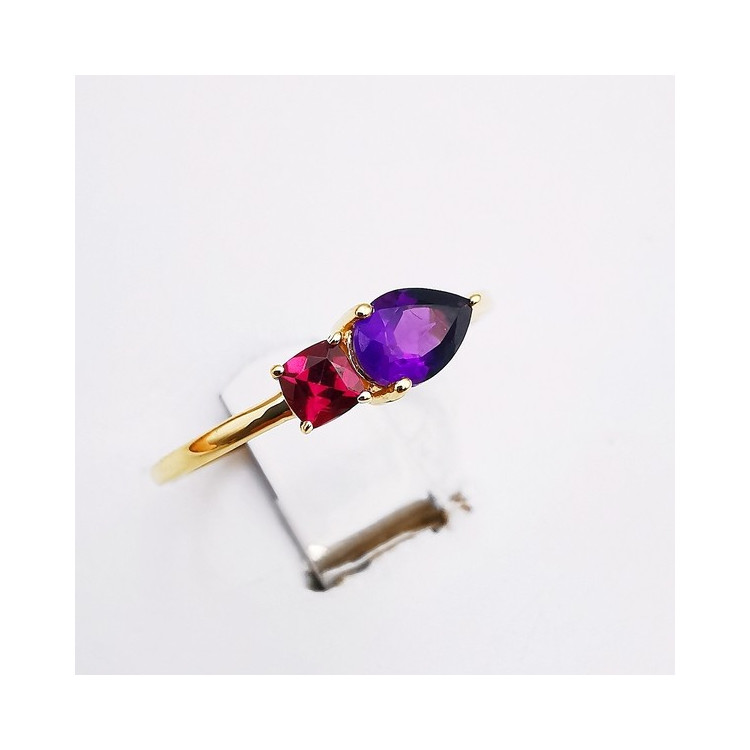 Bague Améthyste et Rhodolite Or Jaune 750 - 18 carats