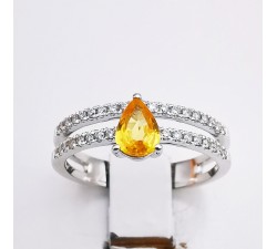 Bague "Sunshine" Saphir Jaune Diamants Or Blanc 750 - 18 carats
