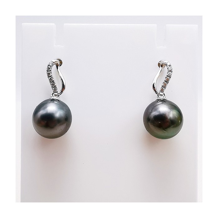 Boucles d'oreilles Perles de Tahiti Diamants Or Blanc 750 - 18 carats