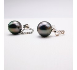 Boucles d'oreilles Perles de Tahiti Diamants Or Blanc 750 - 18 carats