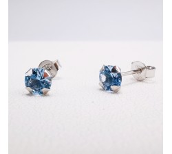 Boucles d'Oreilles Puces Oxyde de Zirconium Bleu Clair Argent
