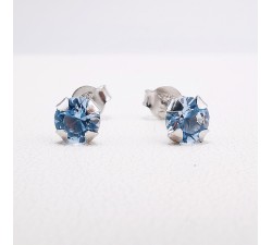 Boucles d'Oreilles Puces Oxyde de Zirconium Bleu Clair Argent