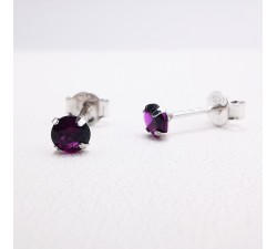 Boucles d'Oreilles Puces Oxyde de Zirconium Violet Argent