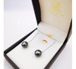 Boucles d'oreilles Pendantes Perles de Tahiti Diamants Or Blanc 750 - 18 carats