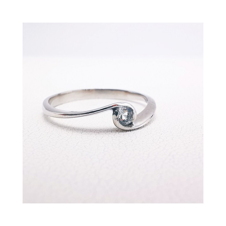 Bague "Tourbillon d'Amour" Solitaire Aigue Marine Or Blanc 750 - 18 carats