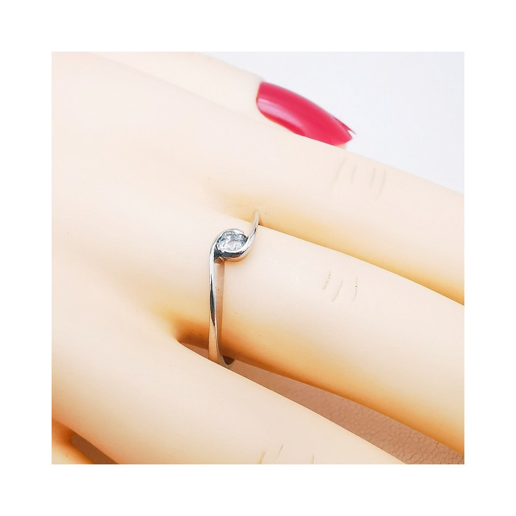 Bague "Tourbillon d'Amour" Solitaire Aigue Marine Or Blanc 750 - 18 carats