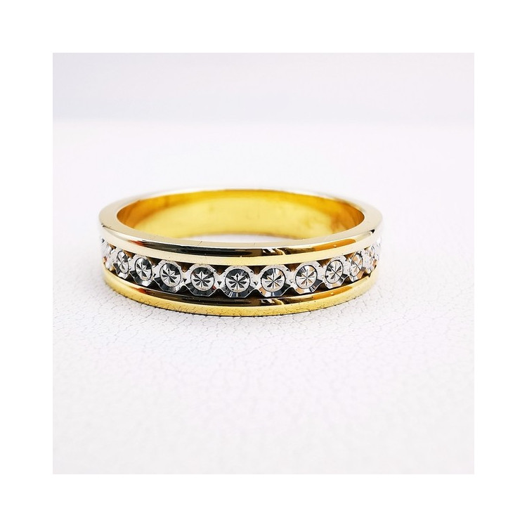 Alliance Effet Diamanté Ciselé Bicolore Or Jaune et Or Blanc 750 - 18 carats