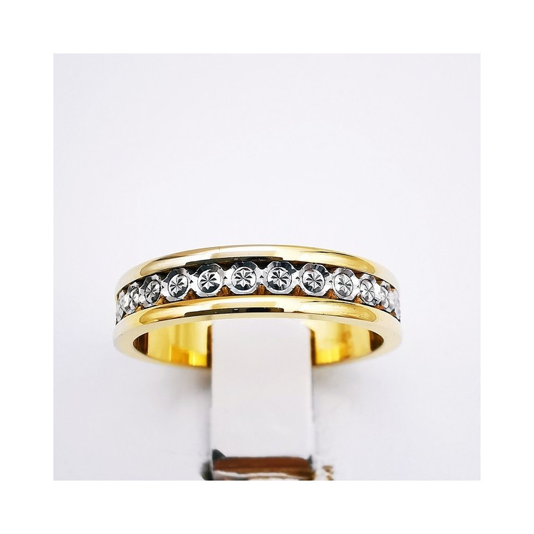 Alliance Effet Diamanté Ciselé Bicolore Or Jaune et Or Blanc 750 - 18 carats