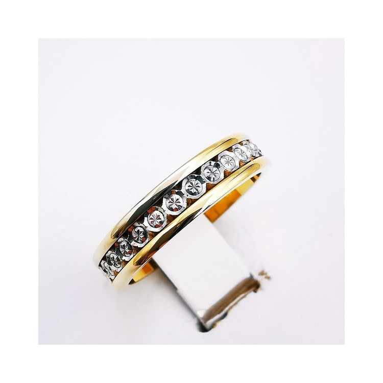 Alliance Effet Diamanté Ciselé Bicolore Or Jaune et Or Blanc 750 - 18 carats