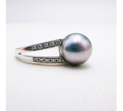 Bague Perle de Tahiti Diamants Or Blanc 750 - 18 carats (Bijou d'occasion)